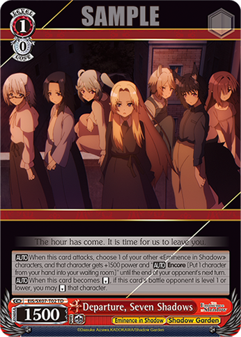 (TD) Departure, Seven Shadows (Eminence in Shadow/Shadow Garden)